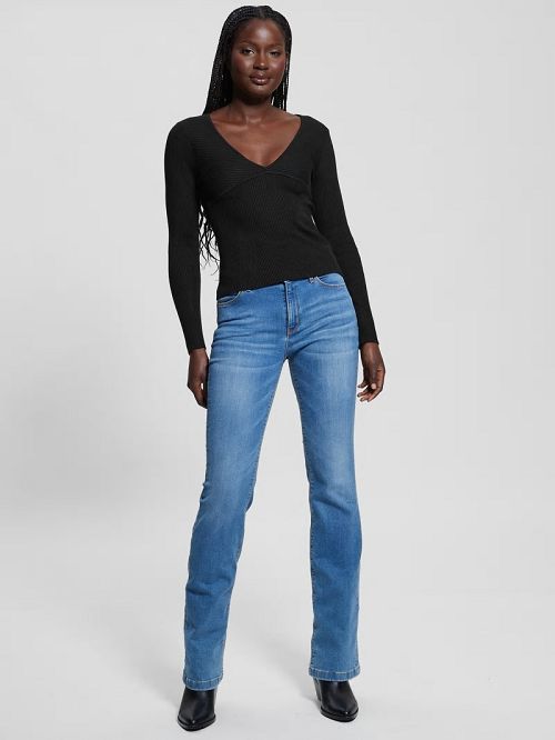 Guess Eco Cirila Ribbed Sweater Top Zwart | GUESS-SN27830