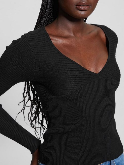Guess Eco Cirila Ribbed Sweater Top Zwart | GUESS-SN27830