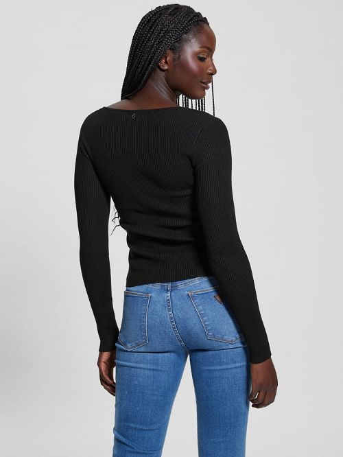 Guess Eco Cirila Ribbed Sweater Top Zwart | GUESS-SN27830