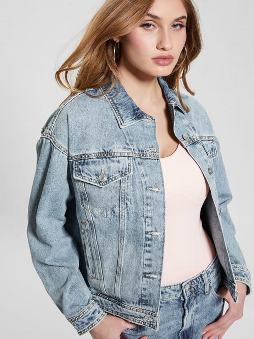 Guess Eco Clara Studded Jacket Blauw | GUESS-SN26698