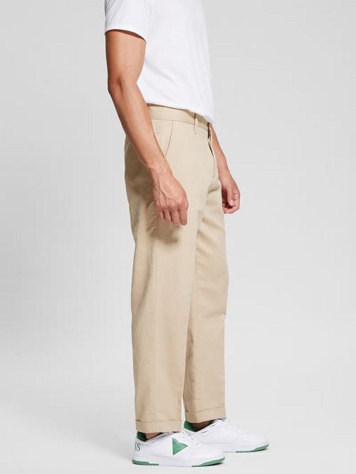 Guess Eco Clement Twill Cropped Chino Pants Beige | GUESS-SN31440