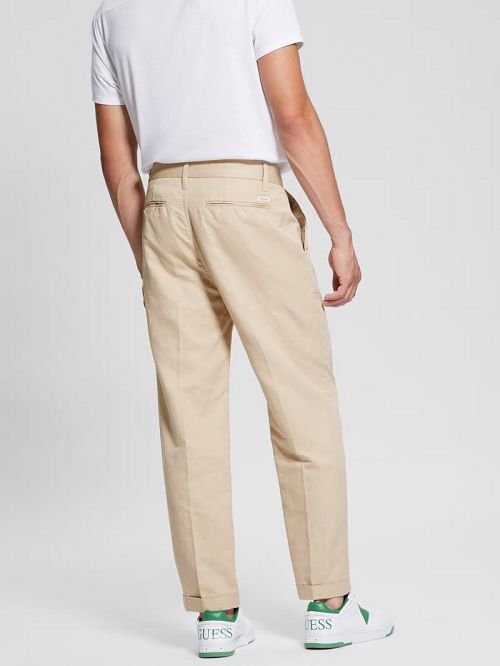Guess Eco Clement Twill Cropped Chino Pants Beige | GUESS-SN31440