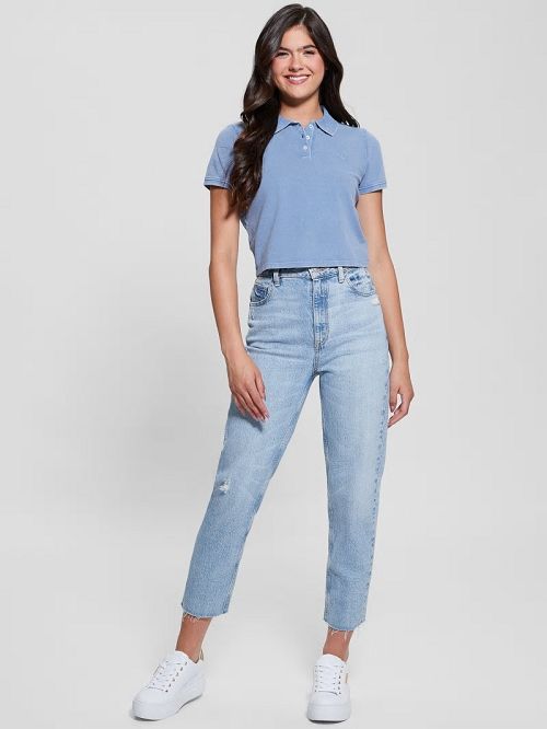 Guess Eco Cora Crop Pique Polo Blauw | GUESS-SN27282