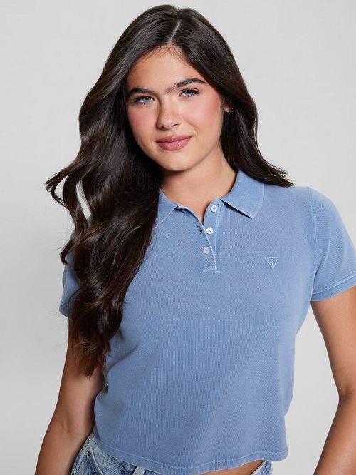 Guess Eco Cora Crop Pique Polo Blauw | GUESS-SN27282