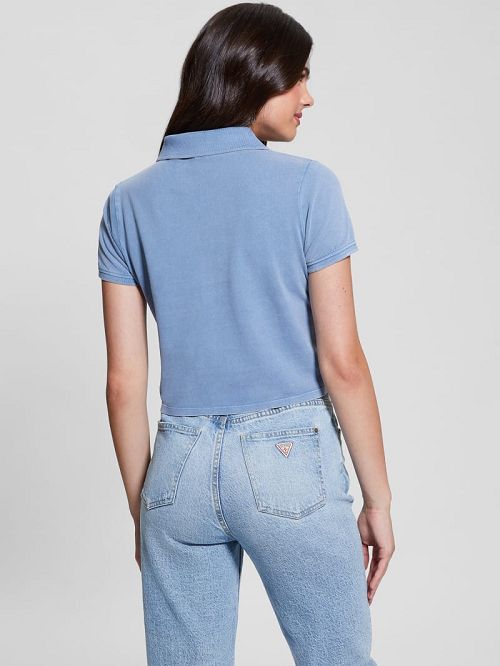 Guess Eco Cora Crop Pique Polo Blauw | GUESS-SN27282