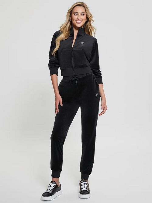 Guess Eco Couture Velvet Joggers Zwart | GUESS-SN28472