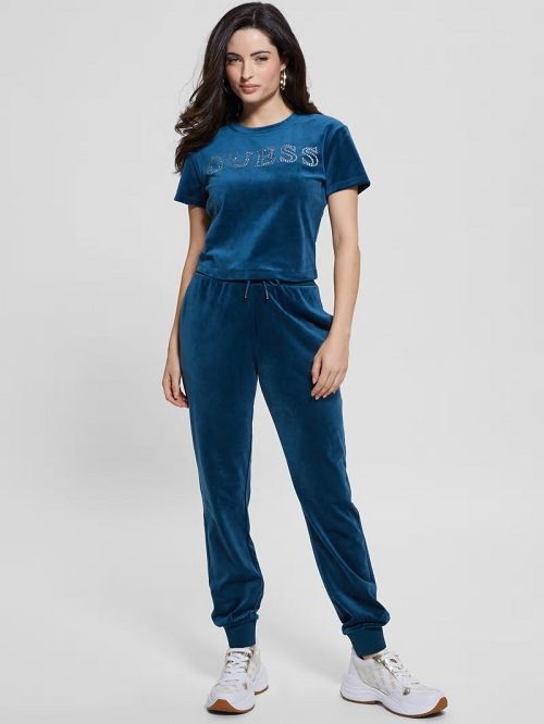 Guess Eco Couture Velvet Logo Tee Blauw | GUESS-SN28368