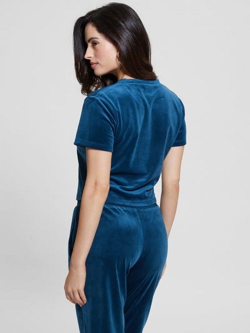 Guess Eco Couture Velvet Logo Tee Blauw | GUESS-SN28368