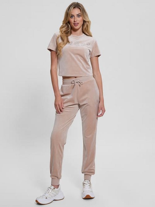 Guess Eco Couture Velvet Logo Tee Roze | GUESS-SN28369