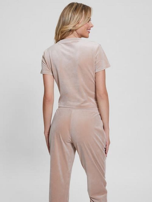 Guess Eco Couture Velvet Logo Tee Roze | GUESS-SN28369
