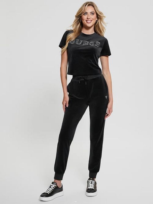 Guess Eco Couture Velvet Logo Tee Zwart | GUESS-SN28397