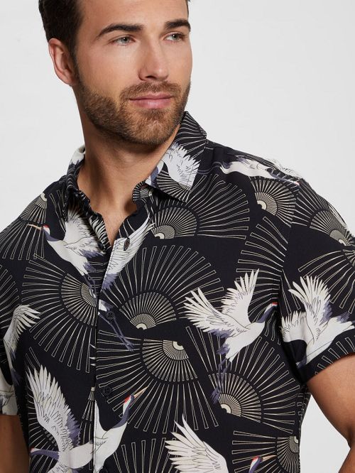 Guess Eco Crane Shirt Zwart Wit | GUESS-SN31081
