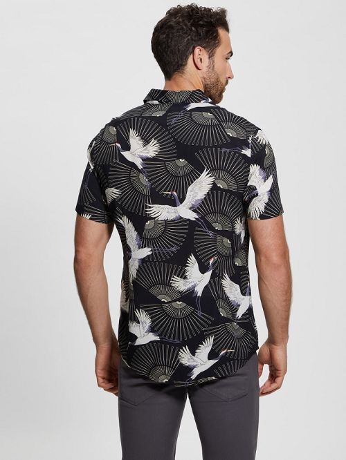 Guess Eco Crane Shirt Zwart Wit | GUESS-SN31081