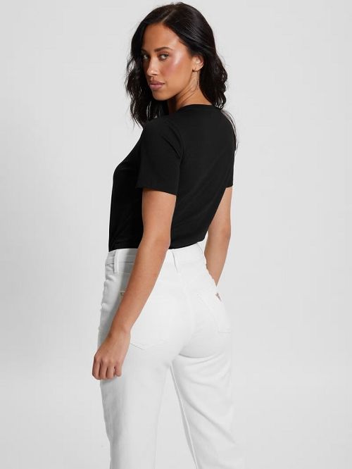 Guess Eco Crewneck Rhinestone Logo Tee Zwart | GUESS-SN27054