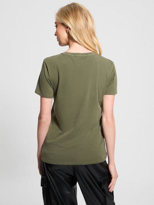 Guess Eco Crystal Panther Easy Tee Groen | GUESS-SN27424