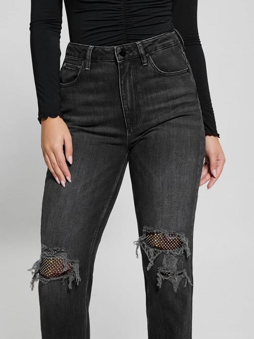 Guess Eco Crystal Rip-and-Repair Mom Jeans Zwart | GUESS-SN26507