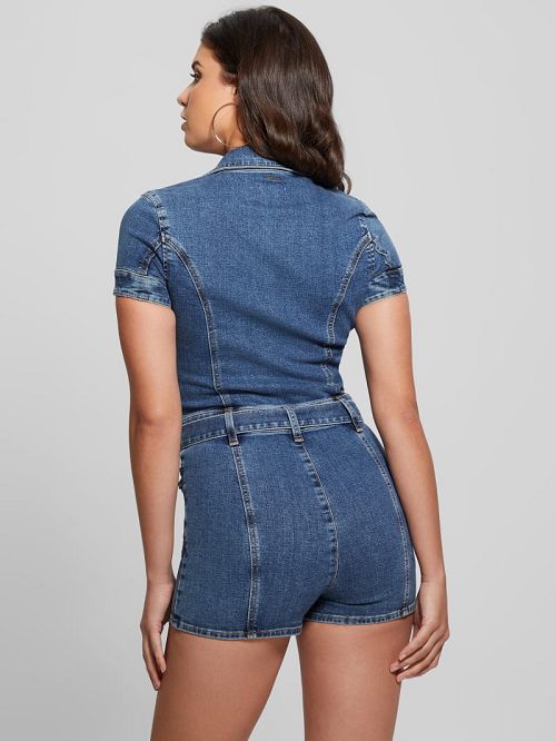 Guess Eco Deana Belted Denim Romper Blauw | GUESS-SN26686