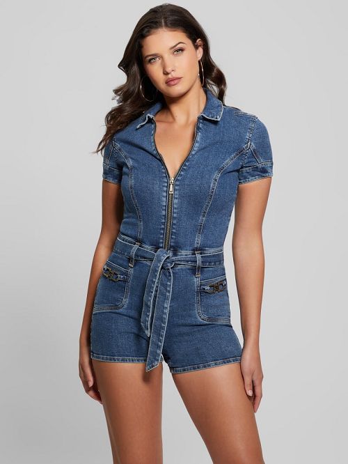 Guess Eco Deana Belted Denim Romper Blauw | GUESS-SN26686