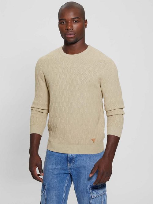 Guess Eco Delroy Stitched Sweater Beige | GUESS-SN31068