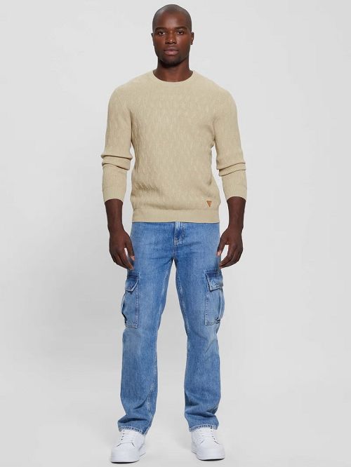 Guess Eco Delroy Stitched Sweater Beige | GUESS-SN31068