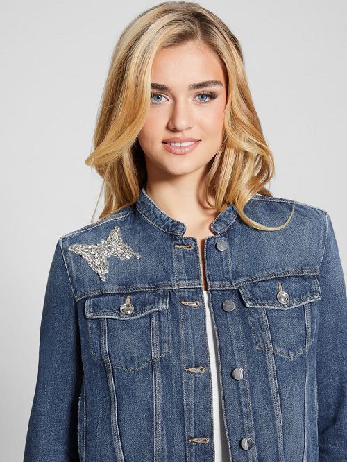 Guess Eco Delya Butterfly Denim Jacket Blauw | GUESS-SN26697