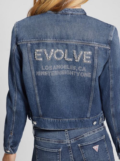 Guess Eco Delya Butterfly Denim Jacket Blauw | GUESS-SN26697