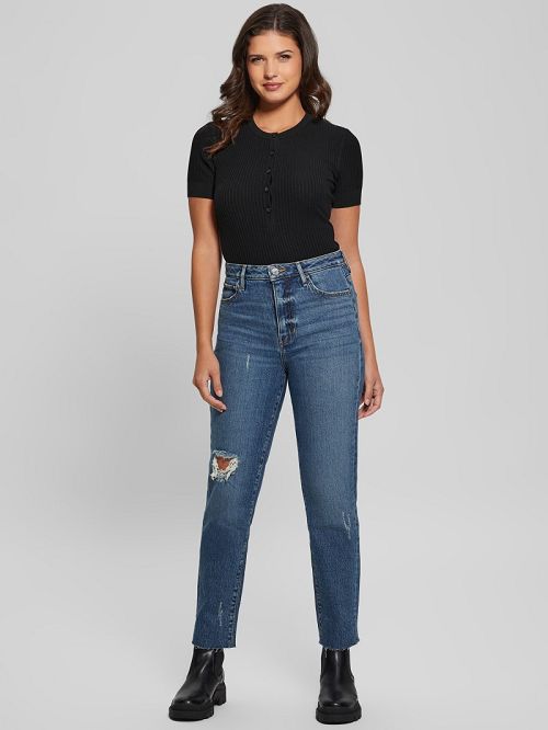 Guess Eco Distressed Mom Jeans Blauw | GUESS-SN26592