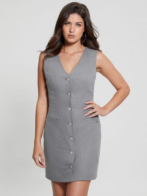 Guess Eco Doris Buttoned Dress Grijs | GUESS-SN26861