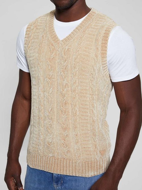 Guess Eco Ebe Cable-Knit Chenille Sweater Vest Wit | GUESS-SN31057