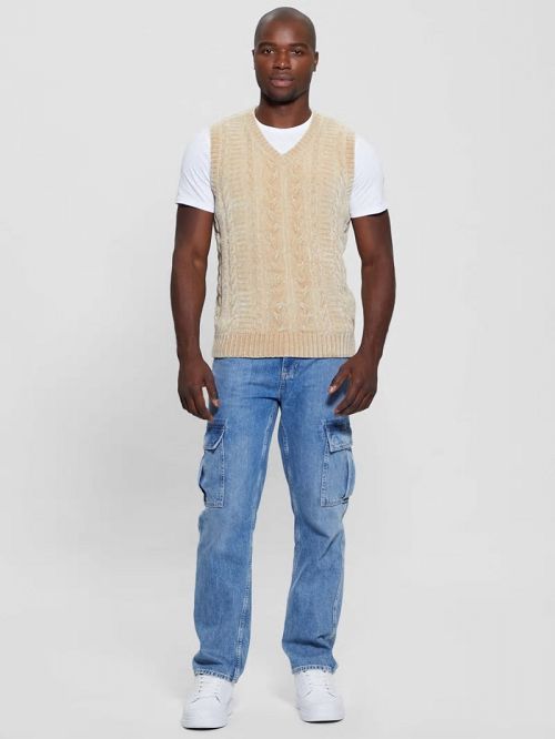 Guess Eco Ebe Cable-Knit Chenille Sweater Vest Wit | GUESS-SN31057