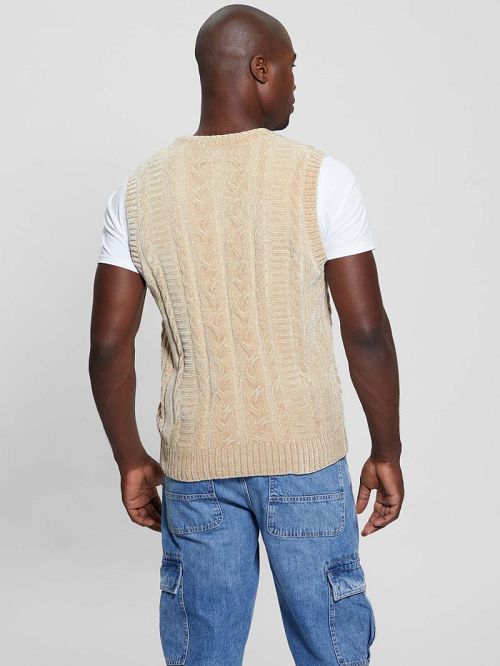 Guess Eco Ebe Cable-Knit Chenille Sweater Vest Wit | GUESS-SN31057