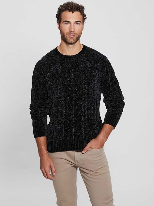 Guess Eco Egidio Cable-Knit Chenille Sweater Zwart | GUESS-SN31040
