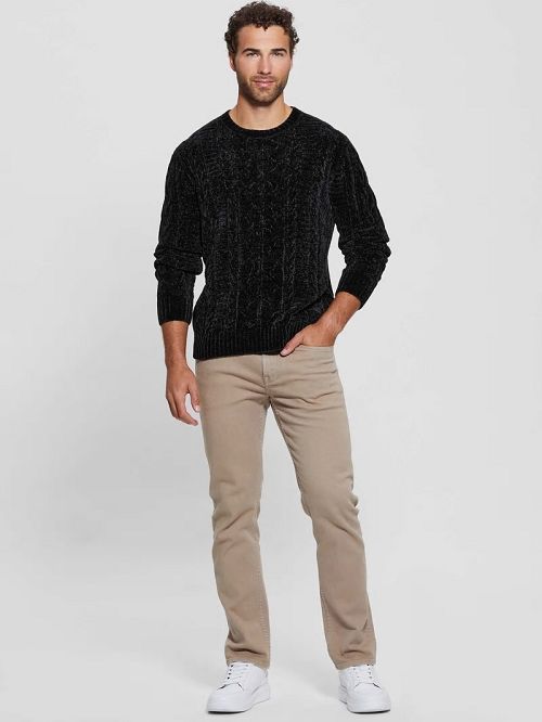 Guess Eco Egidio Cable-Knit Chenille Sweater Zwart | GUESS-SN31040