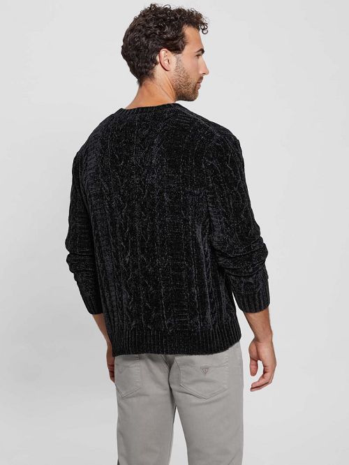 Guess Eco Egidio Cable-Knit Chenille Sweater Zwart | GUESS-SN31040