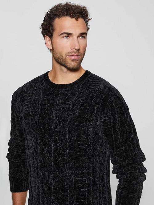 Guess Eco Egidio Cable-Knit Chenille Sweater Zwart | GUESS-SN31040