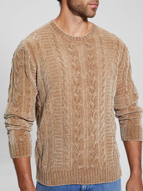Guess Eco Egidio Cable-Knit Chenille Sweater Beige | GUESS-SN31069
