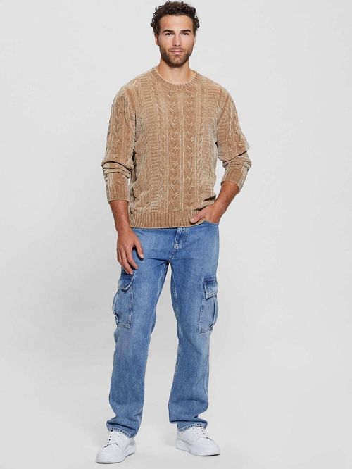 Guess Eco Egidio Cable-Knit Chenille Sweater Beige | GUESS-SN31069