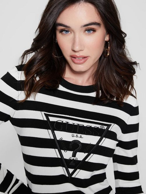 Guess Eco Eloise Sweater Zwart Wit | GUESS-SN27726
