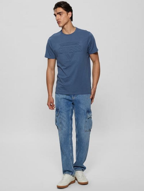 Guess Eco Embossed Tee Blauw | GUESS-SN30524