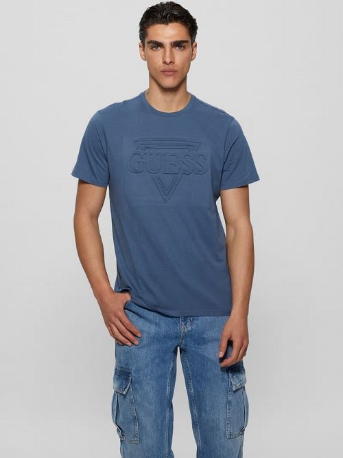Guess Eco Embossed Tee Blauw | GUESS-SN30524