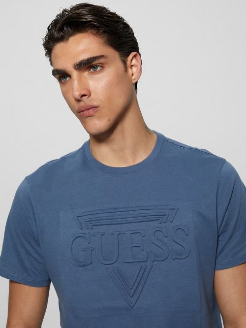 Guess Eco Embossed Tee Blauw | GUESS-SN30524