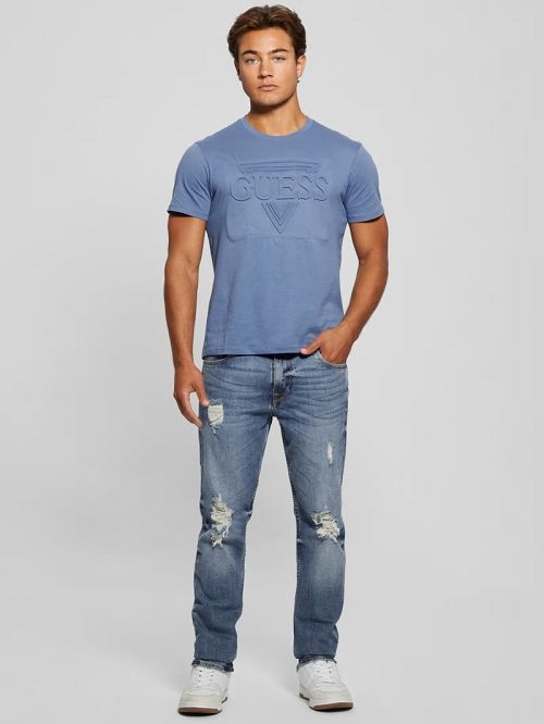 Guess Eco Embossed Tee Blauw | GUESS-SN30672