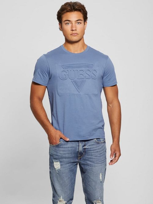Guess Eco Embossed Tee Blauw | GUESS-SN30672