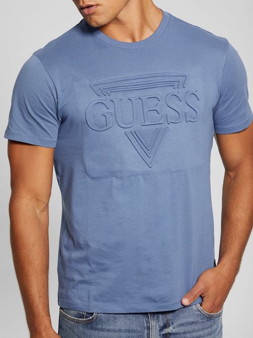 Guess Eco Embossed Tee Blauw | GUESS-SN30672