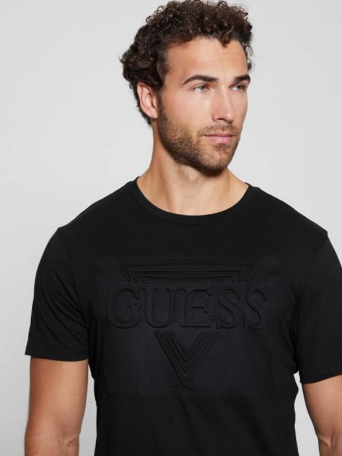 Guess Eco Embossed Tee Zwart | GUESS-SN30639