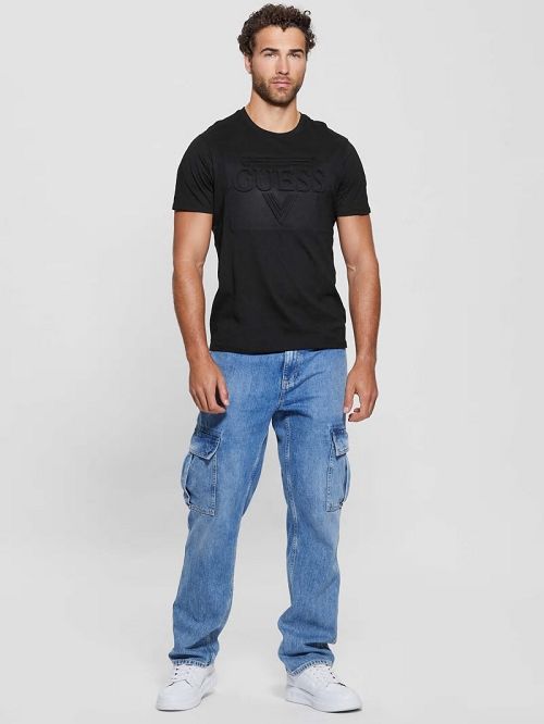 Guess Eco Embossed Tee Zwart | GUESS-SN30639