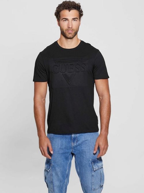 Guess Eco Embossed Tee Zwart | GUESS-SN30639