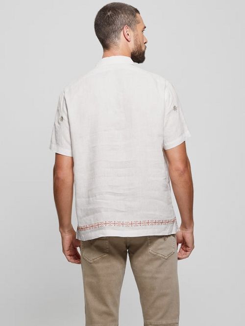 Guess Eco Embroidered Border Linen Shirt Wit | GUESS-SN31231