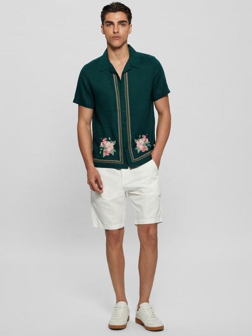 Guess Eco Embroidered Island Linen Shirt Groen | GUESS-SN31136