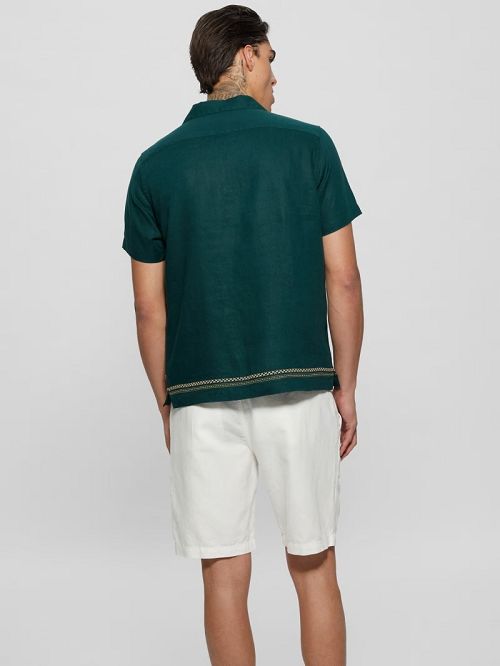 Guess Eco Embroidered Island Linen Shirt Groen | GUESS-SN31136